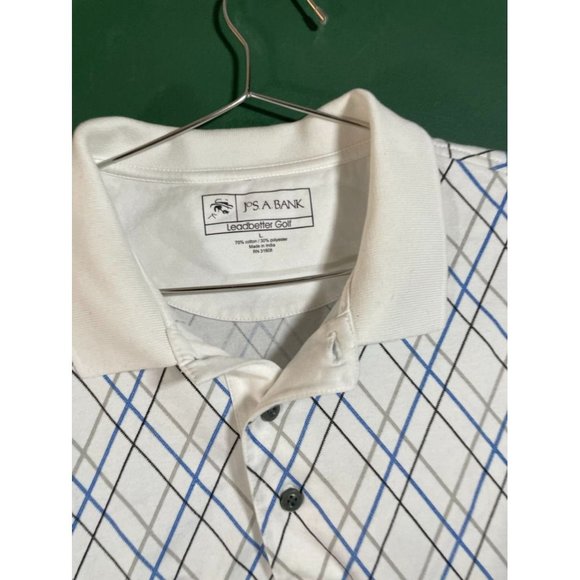 Jos A. Bank Leadbetter Golf - Men's White/Blue/Grey Short Sleeve Polo Shirt - Si - Picture 2 of 4
